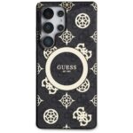 Case Guess 4G Background Gold Electroplated Peony Pattern MagSafe for Samsung Galaxy S25 Utra black - imagine 3
