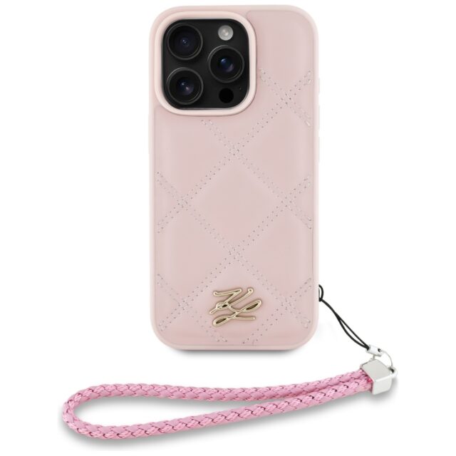 Case Karl Lagerfeld Quilted Initial Logo & Chain Strap for iPhone 16 Pro Max pink - imagine 2