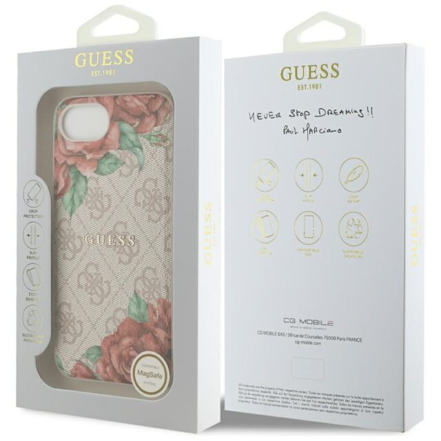 Case Guess 4G Flowers Print MagSafe for iPhone 16e pink - imagine 8