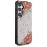 Guess Leather 4G Flowers Print Metal Classic Logo MagSafe Samsung Galaxy S25 case pink - imagine 4