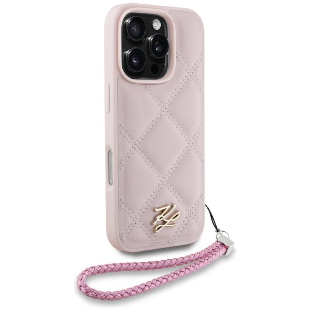 Case Karl Lagerfeld Quilted Initial Logo & Chain Strap for iPhone 16 Pro Max pink - imagine 3