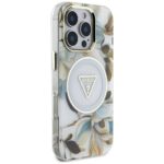 Case Guess Glitter Flowers Triangle Buttons MagSafe for iPhone 16 Pro white - imagine 4