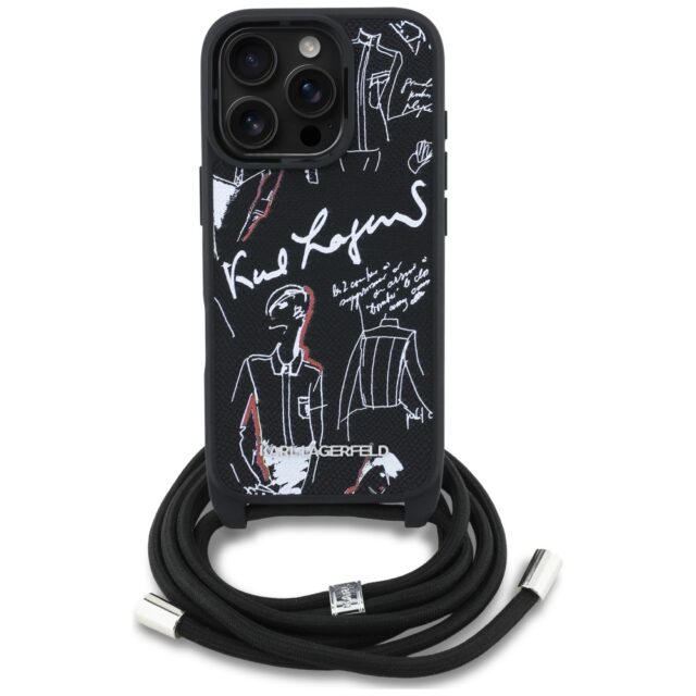 Case Karl Lagerfeld Crossbody Grained  Pattern & Logo for iPhone 16 Pro black - imagine 2