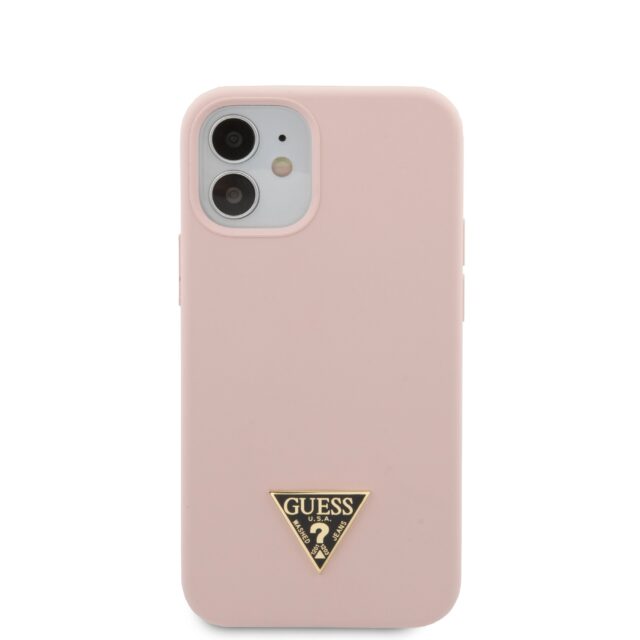 Guess GUHCP12SLSTMLP iPhone 12 mini 5,4" light pink hardcase Silicone Triangle Logo - imagine 3