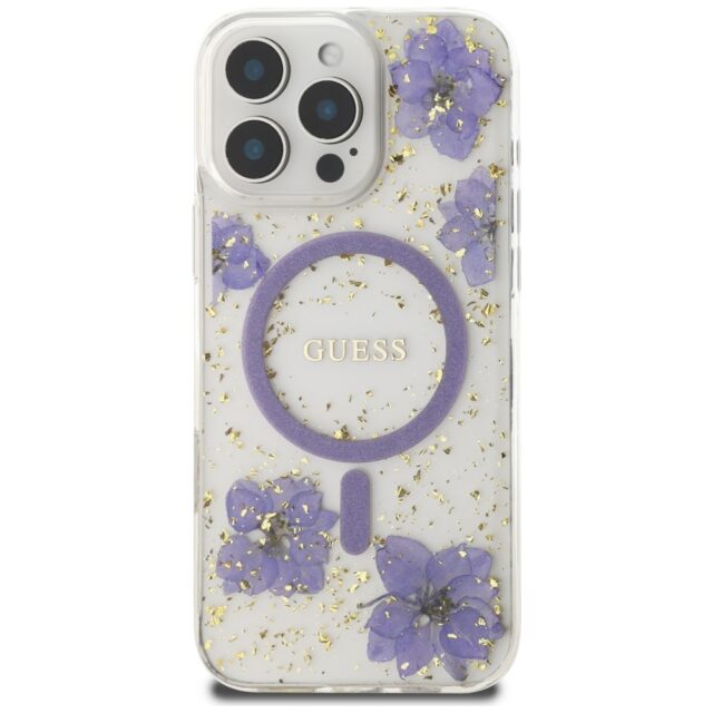 Case Guess Resin Flowers MagSafe for iPhone 16 Pro Max purple - imagine 3