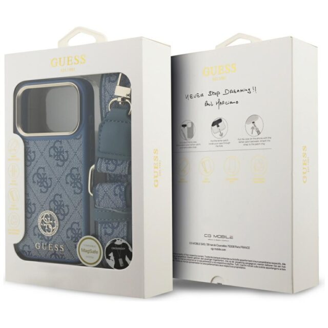 Guess 4G Strass Logo & Big Strap Metal Buttons MagSafe Case for iPhone 17 Pro Blue - imagine 9