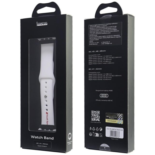 Strap Audi Sport Red Logo Silicone Watch Strap for Apple Watch 40/41/42mm white - imagine 4