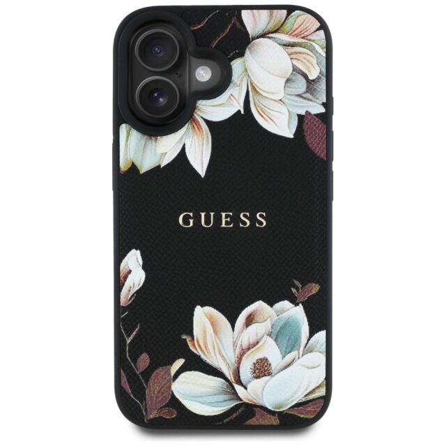 Case Guess Grained Printed Flower Pattern MagSafe for iPhone 16 black - imagine 3