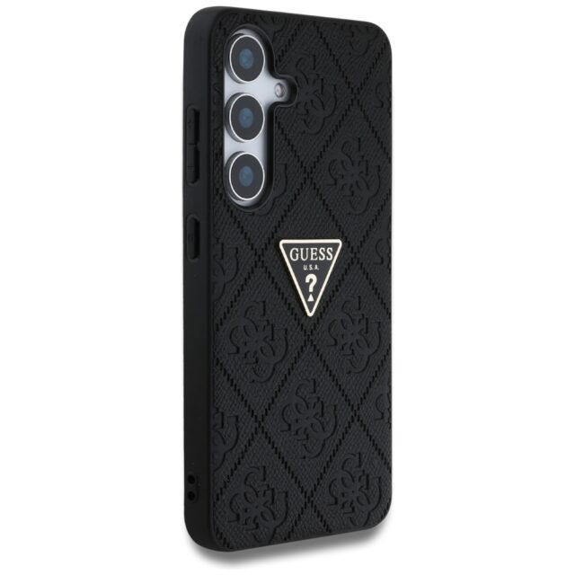 Case Guess Hot Stamp 4G Pattern Triangle Metal Logo for Samsung Galaxy S25 black - imagine 4