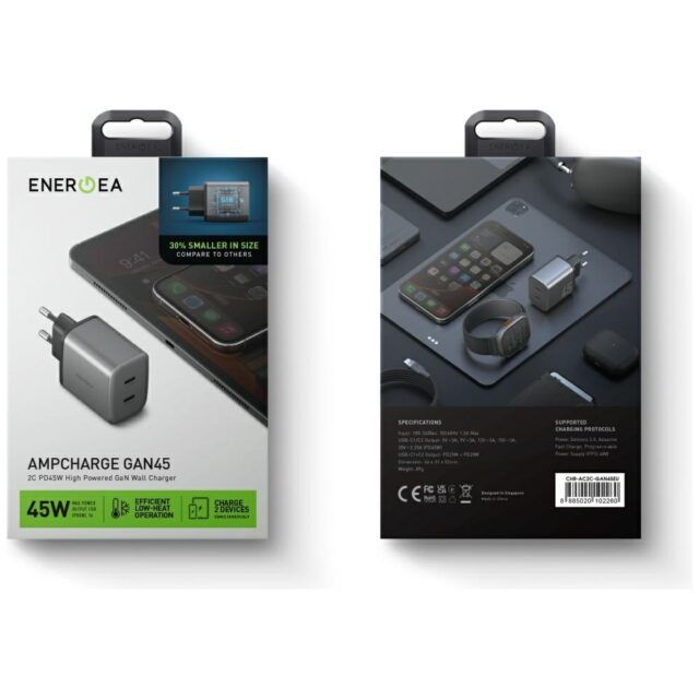 Wall Charger Energea Ampcharge     GaN45 2xUSB-C PD/PPS/QC3.0 45W grey - imagine 7