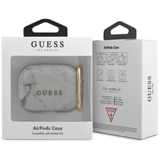 Guess GUACAPTPUMAWH AirPods Pro cover white Marble Collection - imagine 2