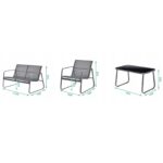 Black Forest Garden Furniture Set, Texteline Two Chairs + Lounger + Folding Table Black - imagine 5