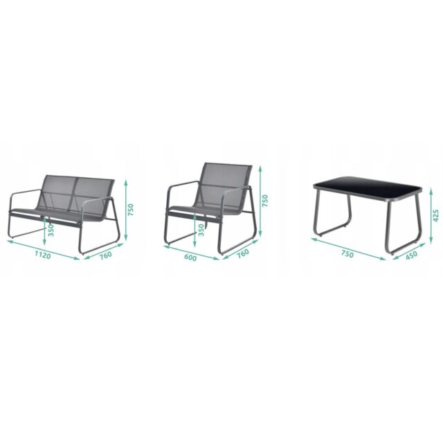 Black Forest Garden Furniture Set, Texteline Two Chairs + Lounger + Folding Table Black - imagine 5