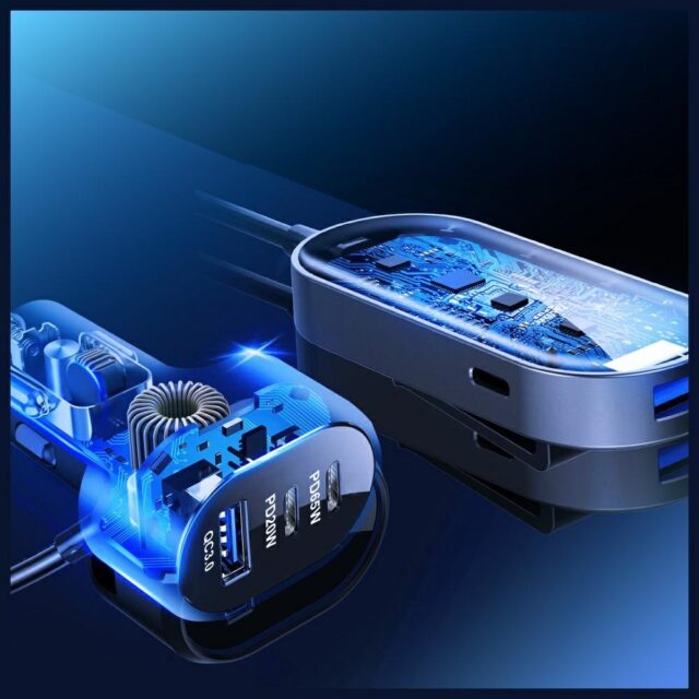 3MK Double Car Charger 135W PD QC PPS 2xUSB-A 4xUSB-C Gray - imagine 7