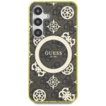 Case Guess 4G Background Gold Electroplated Peony Pattern MagSafe forSamsung Galaxy S25 brown - imagine 3
