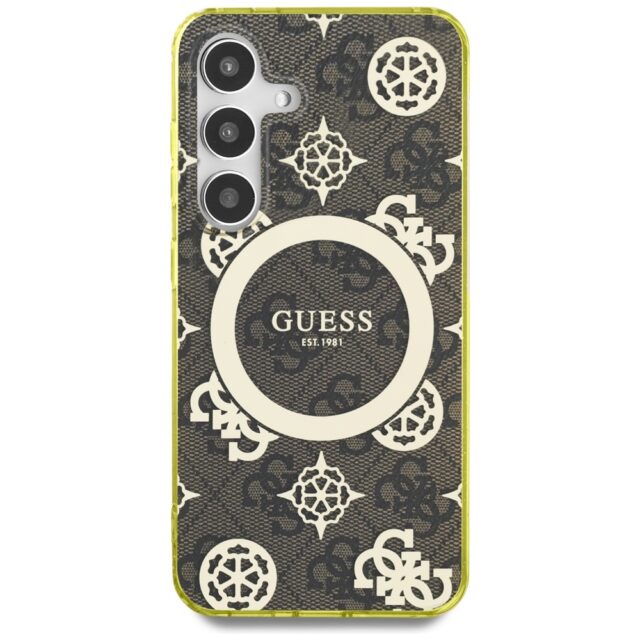 Case Guess 4G Background Gold Electroplated Peony Pattern MagSafe forSamsung Galaxy S25 brown - imagine 3