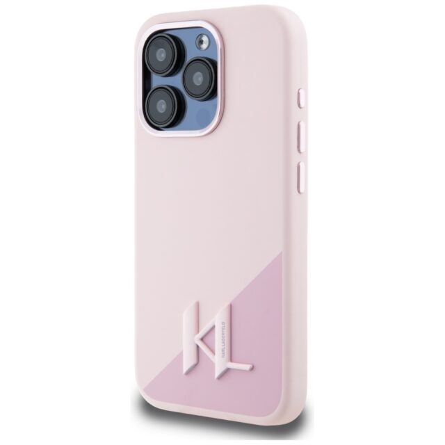 Case Karl Lagerfeld Silicone Shadow Metal Initial MagSafe for iPhone 15 Pro Max pink - imagine 2