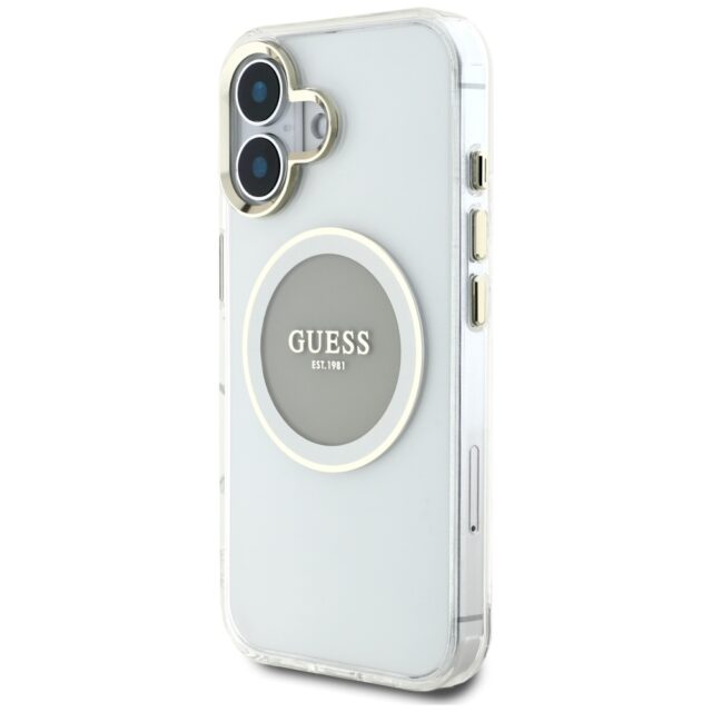 Case Guess IML Metal Colored Circle Classic Logo MagSafe for iPhone 16 grey - imagine 2