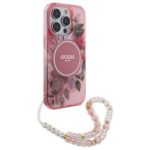 Guess GUHMP16LHFWBRCESP iPhone 16 Pro 6.3" pink hardcase IML Flowers With Pearl Strap MagSafe - imagine 3