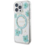 Case Guess Resin Flowers Glitter MagSafe for iPhone 16 Pro Max turquoise - imagine 2