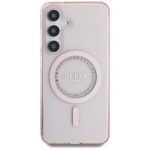 Case Guess Rhinestones Printed Classic Logo MagSafe Samsung Galaxy S25 pink - imagine 3