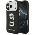 Karl Lagerfeld FW Grained Karl & Choupette Heads Pins & Logo Case for iPhone 17 Pro Black
