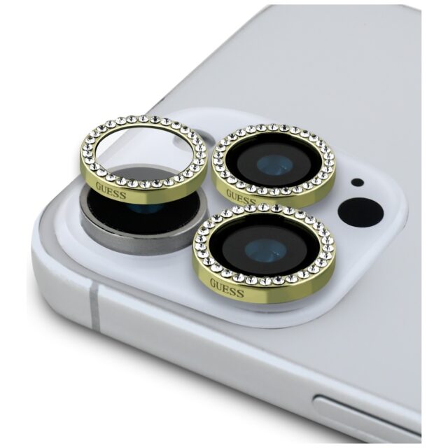 2-in-1 set Guess BP Rhinestone screen and camera lens glass for iPhone 16 Pro gold - imagine 2