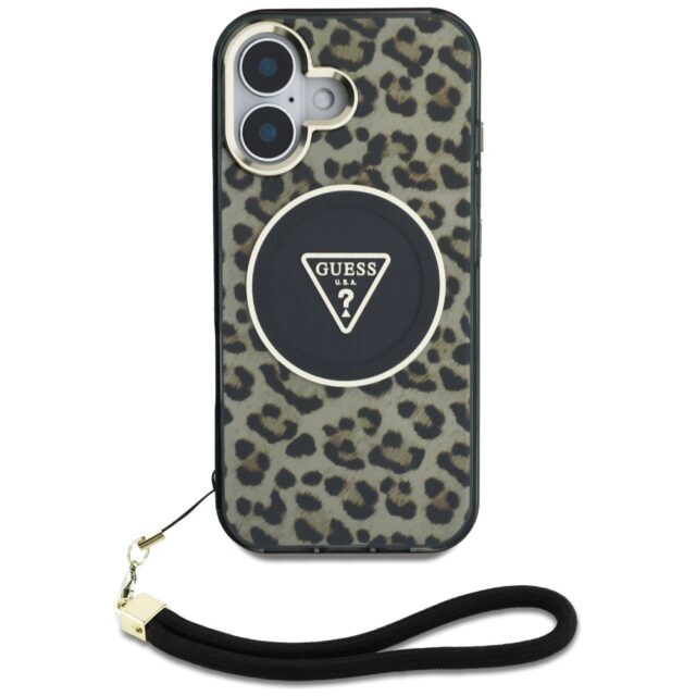 Case Guess HC IML Leopard Triangle Cord Strap for iPhone 16 MagSafe brown - imagine 2