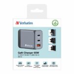 Verbatim GaN 65W Wall Charger 2xUSB-C/USB-A + EU/UK/US Adapter GNC-65 32201 - imagine 3