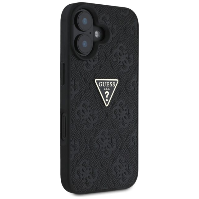 Case Guess Hot Stamp 4G Pattern Triangle Metal Logo for iPhone 16 black - imagine 4