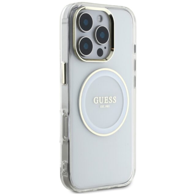 Case Guess IML Metal Colored Circle Classic Logo MagSafe for iPhone 16 Pro white - imagine 4