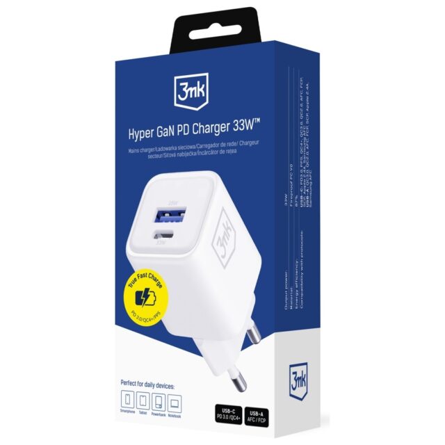 Ładowarka sieciowa 3MK Hyper Charger PD   33W GaN QC4+ PPS AFC FCP SCP USB-A + USB-C biały - imagine 7