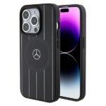Mercedes MEHMP15X23RHSK iPhone 15 Pro Max 6.7" Black Hardcase Stripes Pattern Leather MagSafe