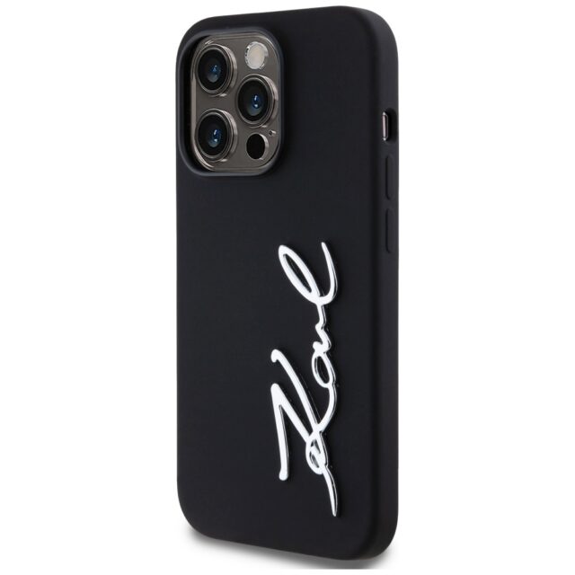 Case Karl Lagerfeld Silicone Metal Script Logo for iPhone 14 Pro black - imagine 2