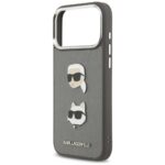 Karl Lagerfeld FW Grained Karl & Choupette Heads Pins & Logo Case for iPhone 17 Pro Max Gray - imagine 6