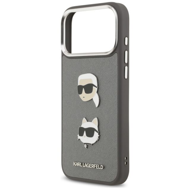 Karl Lagerfeld FW Grained Karl & Choupette Heads Pins & Logo Case for iPhone 17 Pro Max Gray - imagine 6