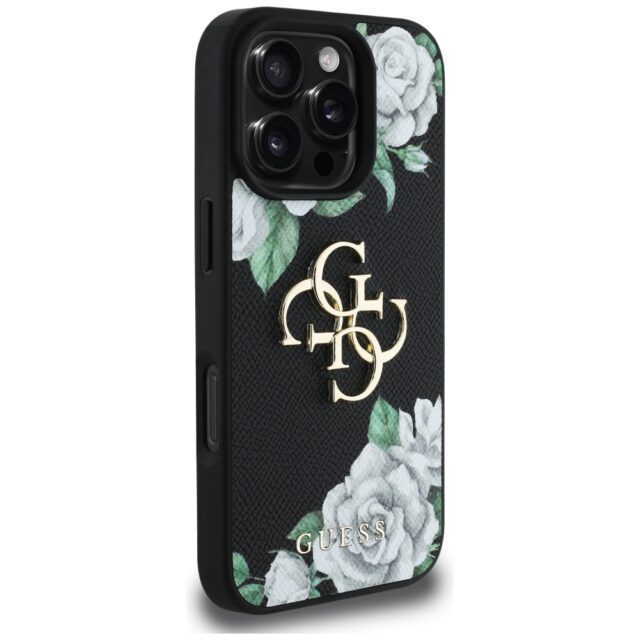 Case Guess Grained Roses Big 4G logo for iPhone 16 Pro black - imagine 4