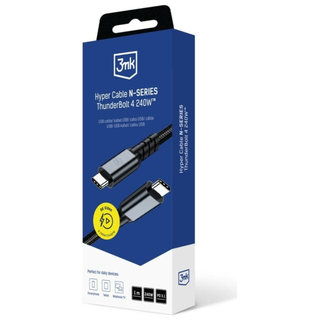 Kabel 3MK Hyper Cable N-SERIES USB-C      Thunderbolt 4 1m 48V/5A 40Gb/s 240W 8K60Hhz czarny - imagine 8