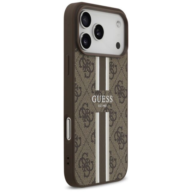 Case Guess 4G Printed Stripes MagSafe for iPhone 17 Pro Max brown - imagine 4