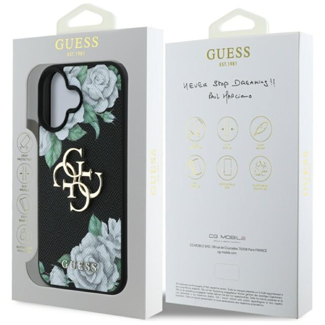 Case Guess Grained Roses Big 4G logo for iPhone 16 black - imagine 8