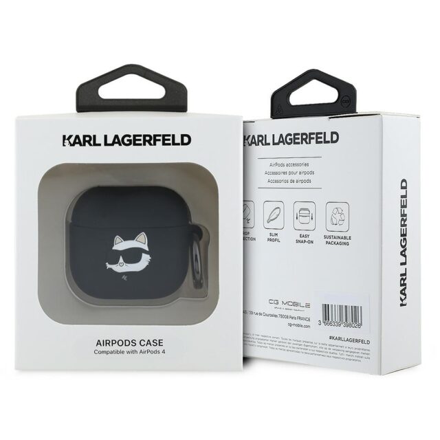 Karl Lagerfeld KLA4RUNCHK AirPods 4 cover black Silicone Choupette Head 3D - imagine 3