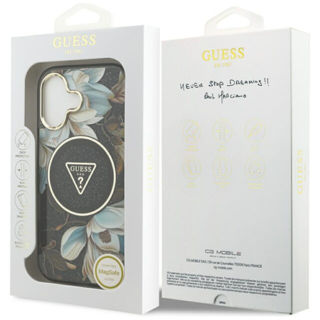 Guess IML Glitter Flowers Triangle MagSafe case for iPhone 17 black - imagine 8