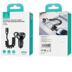 USAMS Car charger C37 1xUSB+1xUSB-C 60W + Lightning cable 30W PD+QC Fast Charge black CC193CC0 - imagine 10