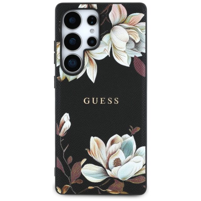 Case Guess Grained Printed Flower Pattern MagSafe for Samsung Galaxy S25 Ultra black - imagine 3