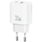Wall charger USAMS CC317 T65 33W   1xUSB-C 1xUSB-A Fast Charging white