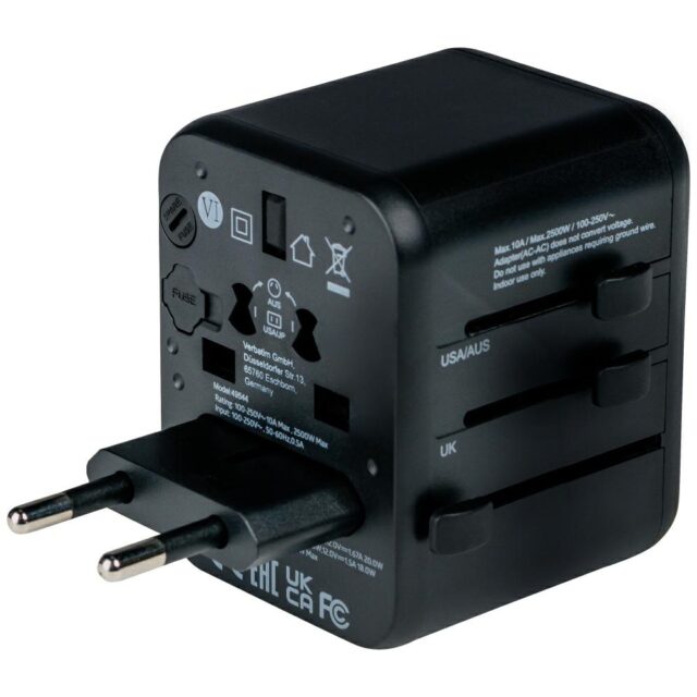 Verbatim Travel Adapter EU/UK/US 2xUSB-A/USB-C PD 20W UTA-02 black 49544 - imagine 4