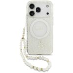 Guess IML Flowers Electro Pearl Strap MagSafe Case for iPhone 17 Pro White