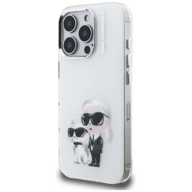 Case Karl Lagerfeld IML Aquarelle Karl   & Choupette & Logo for iPhone 16 Pro Max white - imagine 2