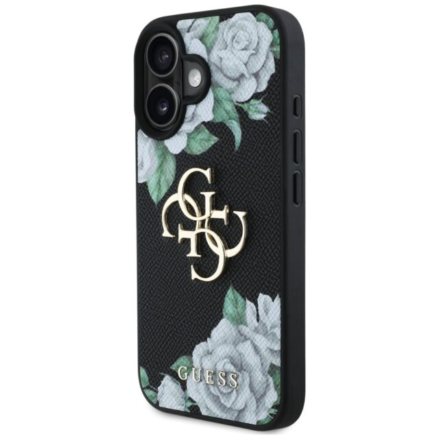 Case Guess Grained Roses Big 4G logo for iPhone 16 black - imagine 2