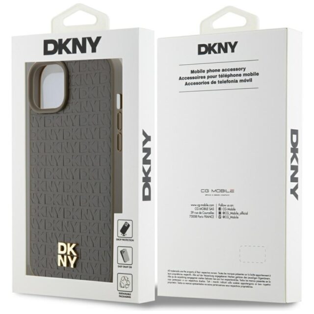 DKNY DKHMP15MPSHRPSW iPhone 15 Plus / 14 Plus 6.7 inch brown hardcase Leather Pattern Metal Logo Mag - imagine 8